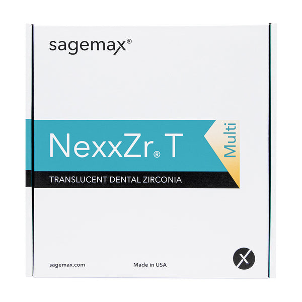 Sagemax NexxZr®T Multi multifunctional aesthetic. Multiple indications, translucent zirconia precoloured (A1-B4 and 3 bleaches) for Zirkonzahn® CAD/CAM system, 1 pc